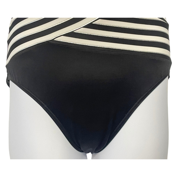 Miraclesuit Sz 10 Gilt Trip Escape Swimsuit Black White Stripe Tummy Control New - Picture 6 of 12